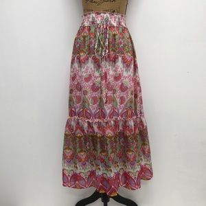 Deja Bleu boho floral ruffle tiered maxi skirt size small